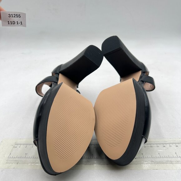 FSJ Black Peep Open Toe T-Strap Front Zipper Chunky Stacked High Heel Sandal - Picture 7 of 8